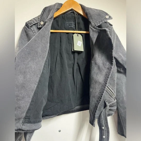 NEW NWT All Saints Balfern Denim Biker Jacket in Washed grey size 2 women’s - Picture 12 of 14